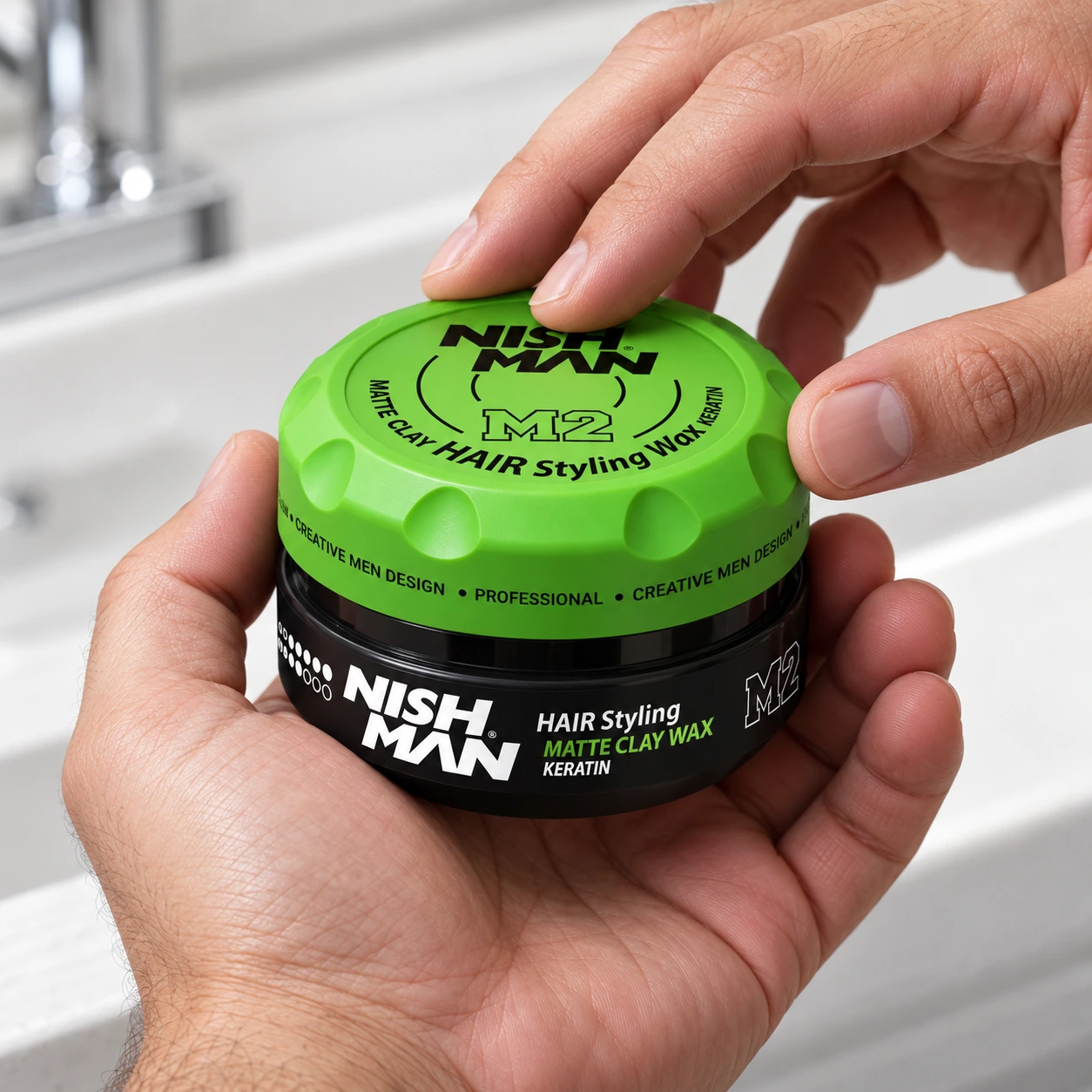 Матова глина для стилізації волосся Hair Matte Clay M2 – сильна фіксація та матовий фініш | кератин для зміцнення аромат зеленого яблука — фото 2