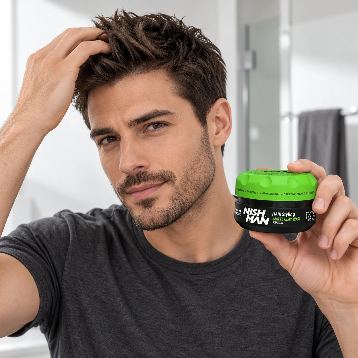 Матова глина для стилізації волосся Hair Matte Clay M2 – сильна фіксація та матовий фініш | кератин для зміцнення аромат зеленого яблука — фото 3