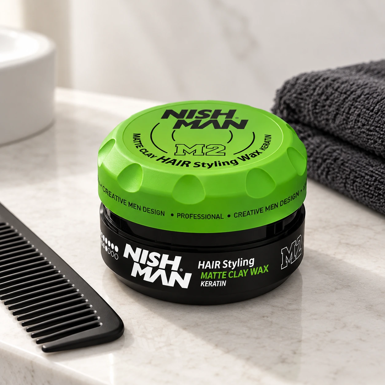 Матова глина для стилізації волосся Hair Matte Clay M2 – сильна фіксація та матовий фініш | кератин для зміцнення аромат зеленого яблука — фото 4