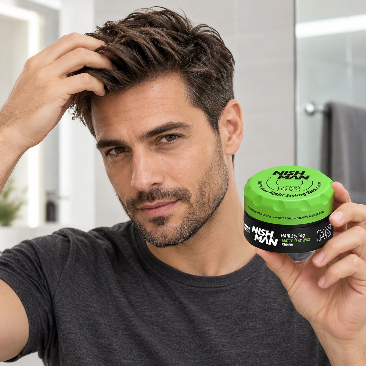 Матова глина для стилізації волосся Hair Matte Clay M2 – сильна фіксація та матовий фініш | кератин для зміцнення аромат зеленого яблука — фото 3