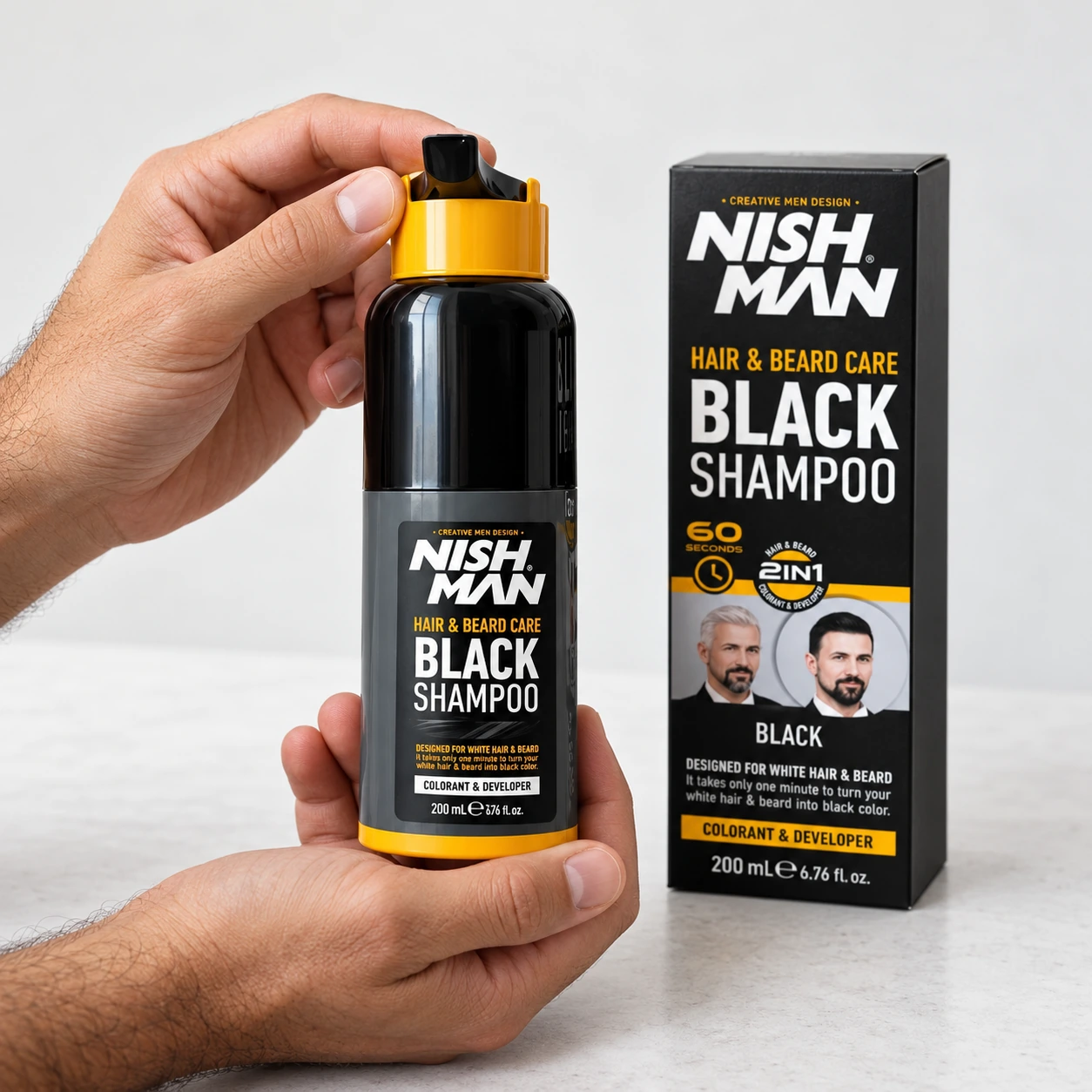 Шампунь-фарба Hair & Beard Color Shampoo Black — швидке зафарбовування сивини за 5 хвилин — фото 2