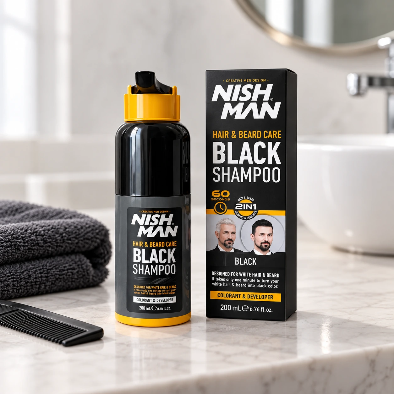 Шампунь-фарба Hair & Beard Color Shampoo Black — швидке зафарбовування сивини за 5 хвилин — фото 4