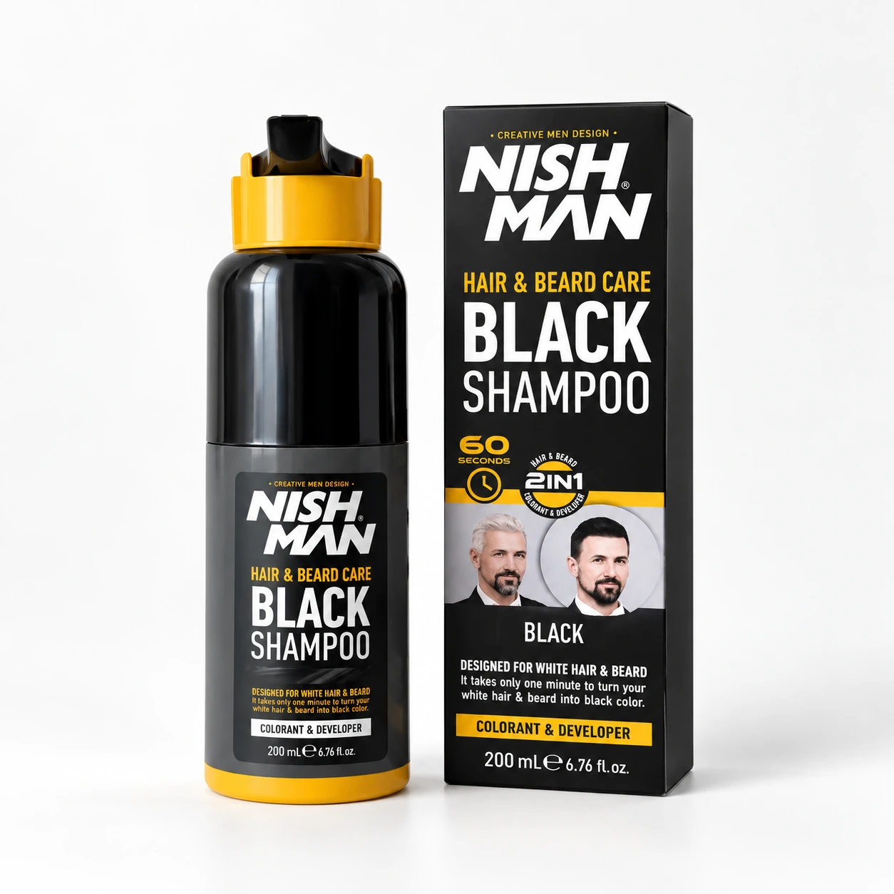 Шампунь-фарба Hair & Beard Color Shampoo Black — швидке зафарбовування сивини за 5 хвилин — фото 1